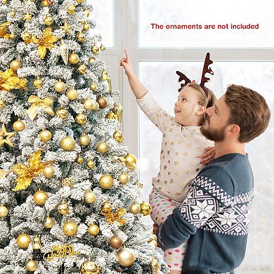 Costway 6/7.5/9 ft Snow Flocked Hinged Artificial Christmas Tree Unlit Metal