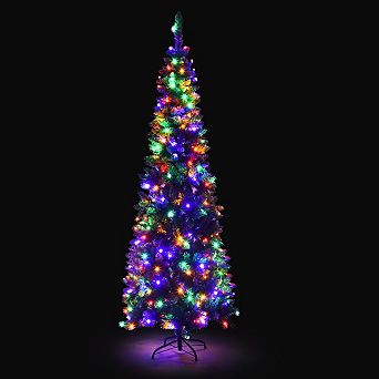 Costway 4.5\6.5\7.5ft Pre-Lit Hinged Pencil Christma Multicolor Lights