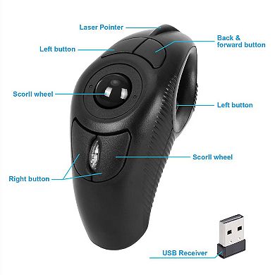 Wireless Finger Handheld USB Mice Trackball Mouse with Laser Pointer
