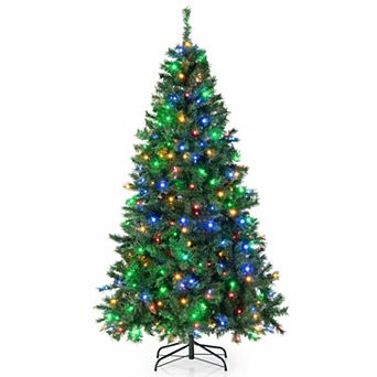 Costway 6FT/7FT Pre-Lit Hinged Christmas Tree with 260/350 Multi-Color Lights