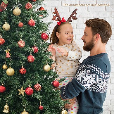 Costway 6FT/7FT Pre-Lit Hinged Christmas Tree with 260/350 Multi-Color Lights