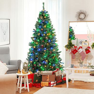 Costway 6FT/7FT Pre-Lit Hinged Christmas Tree with 260/350 Multi-Color Lights