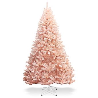 Costway 6ft/7ft Pink Christmas Tree Hinged Full Fir Tree Metal Season