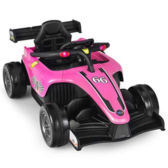 Costway 12V Kids Ride on Car Electric Racing Truck Remote Control w/ MP3 & Lights Yellow\Pink
