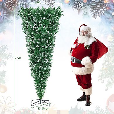 Costway 7.5FT Pre-Lit Snowy Upside Down Christmas Tree 1100 Tips w/ 400 Lights & 8 Modes