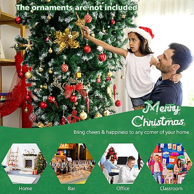 Costway 7.5FT Pre-Lit Snowy Upside Down Christmas Tree 1100 Tips w/ 400 Lights & 8 Modes