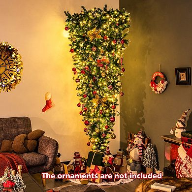 Costway 7.5FT Pre-Lit Snowy Upside Down Christmas Tree 1100 Tips w/ 400 Lights & 8 Modes