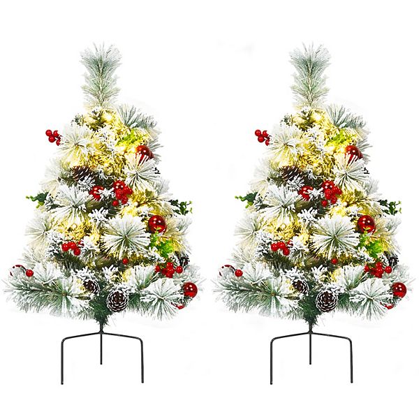 Costway Set of 2 24in Battery Powered Pre-lit Pathway Flocked