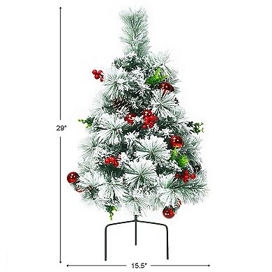 Costway Set of 2 24in Battery Powered Pre-lit Pathway Flocked Christmas Trees Outdoor