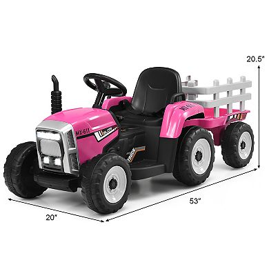 Costway 12V Kids Ride On Tractor with Trailer Ground Loader w/ RC & Lights