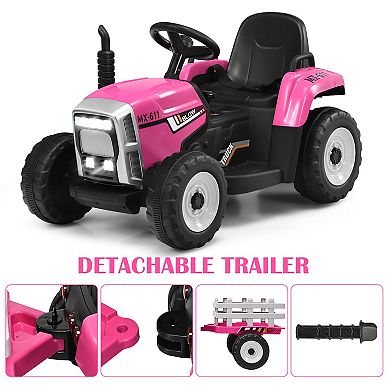 Costway 12V Kids Ride On Tractor with Trailer Ground Loader w/ RC & Lights