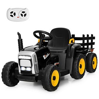 Costway 12V Kids Ride On Tractor with Trailer Ground Loader w/ RC & Lights