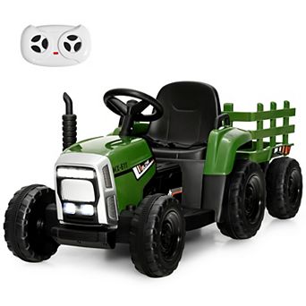 Costway 12V Kids Ride On Tractor with Trailer Ground Loader w/ RC & Lights