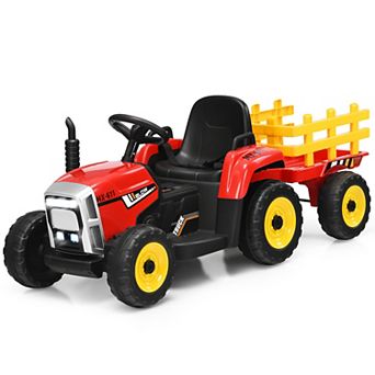 Costway 12V Kids Ride On Tractor with Trailer Ground Loader w/ RC & Lights