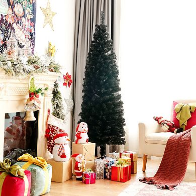 Costway 6FT Unlit Pencil Slim Tree Artificial Christmas Tree/Blue/ Champagne Gold /Silver/Black