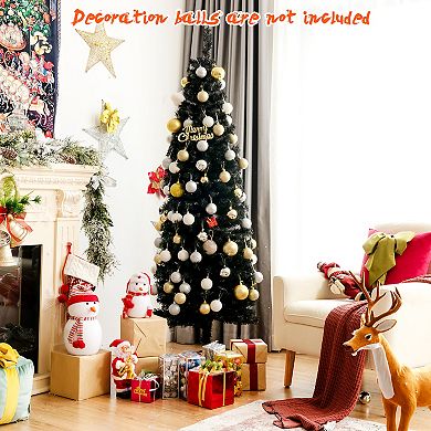 Costway 6FT Unlit Pencil Slim Tree Artificial Christmas Tree/Blue/ Champagne Gold /Silver/Black