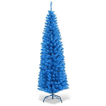 Costway 6FT Unlit Pencil Slim Tree Artificial Christmas Tree/Blue/ Champagne Gold /Silver/Black