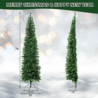 Costway 7ft Pre-lit PVC Artificial Half Christmas Tree w/ 450 Branch Tips