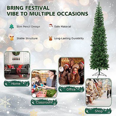 Costway 7ft Pre-lit PVC Artificial Half Christmas Tree w/ 450 Branch Tips