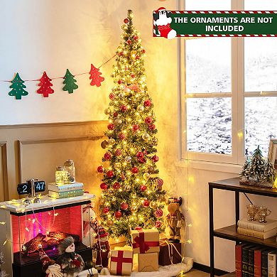 Costway 7ft Pre-lit PVC Artificial Half Christmas Tree w/ 450 Branch Tips