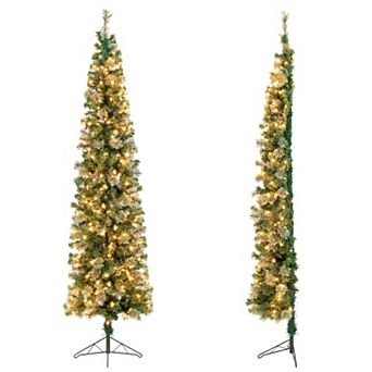 Costway 7ft Pre-lit PVC Artificial Half Christmas Tree w/ 450 Branch Tips