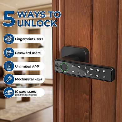 Biometric Smart Fingerprint Door Lock Keyless Entry Lever with APP, IC Card, Code