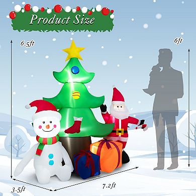 Costway 7.2 FT Inflatable Christmas Decoration Lighted Blow up Xmas Tree w/ Santa Claus