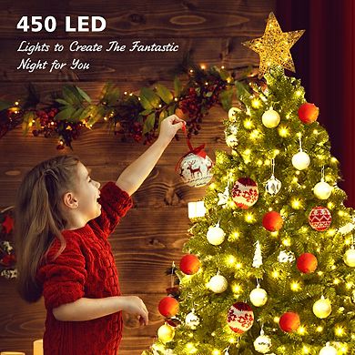 Costway 5ft Pre-lit PVC Christmas Fir Tree Hinged 8 Flash Modes