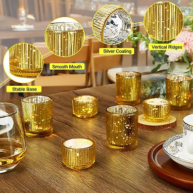 12Pcs Votive Gold Glass Tea Light Candle Holders Set for Weddings, Diwali, Home Decor