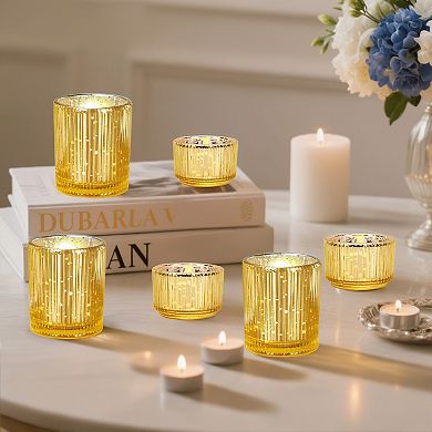 12Pcs Votive Gold Glass Tea Light Candle Holders Set for Weddings, Diwali, Home Decor