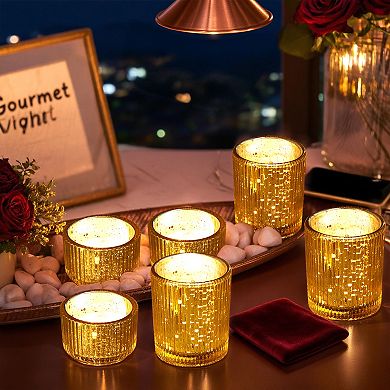 12Pcs Votive Gold Glass Tea Light Candle Holders Set for Weddings, Diwali, Home Decor