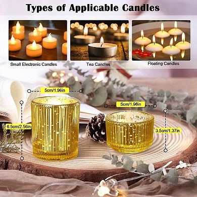 12Pcs Votive Gold Glass Tea Light Candle Holders Set for Weddings, Diwali, Home Decor