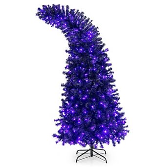 Costway 7FT Pre-Lit Black Halloween Tree 8 Flash Modes w/ 400 Purple & Orange Lights