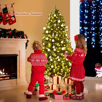 Costway 6ft Pre-lit PVC Christmas Fir Tree Hinged 8 Flash Modes w/ 650 LED Light