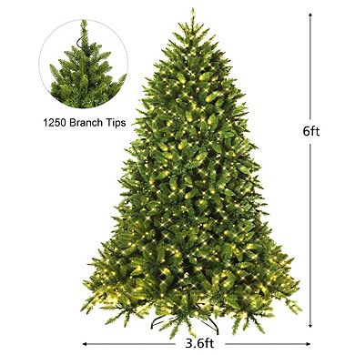 Costway 6ft Pre-lit PVC Christmas Fir Tree Hinged 8 Flash Modes w/ 650 LED Light