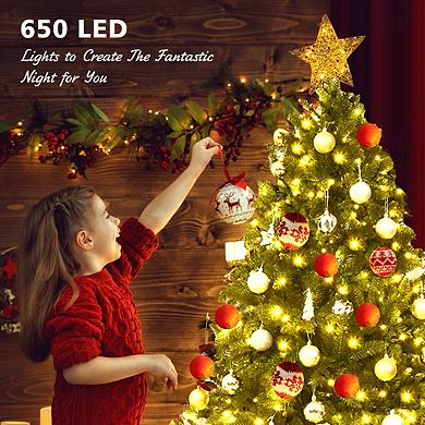 Costway 6ft Pre-lit PVC Christmas Fir Tree Hinged 8 Flash Modes w/ 650 LED Light