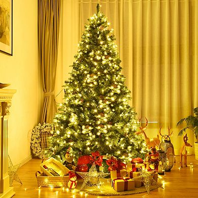 Costway 7Ft/7.5FT/8FT Pre-Lit Christmas Tree Hinged 460/540/600 Lights