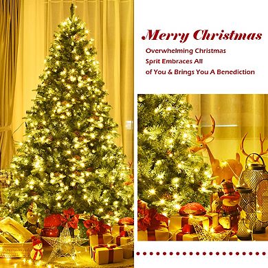Costway 7Ft/7.5FT/8FT Pre-Lit Christmas Tree Hinged 460/540/600 Lights