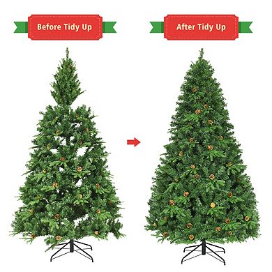 Costway 7Ft/7.5FT/8FT Pre-Lit Christmas Tree Hinged 460/540/600 Lights