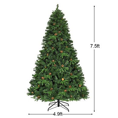 Costway 7Ft/7.5FT/8FT Pre-Lit Christmas Tree Hinged 460/540/600 Lights