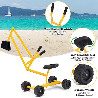 Costway Heavy Duty Kid Ride-on Sand Digger Digging Scooper Excavator for Sand Toy