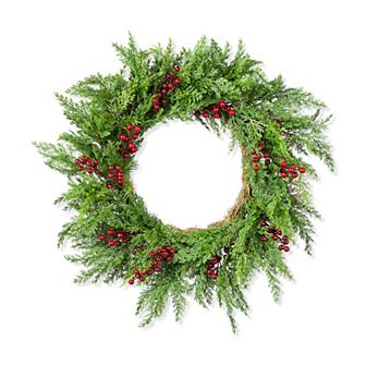 Glitzhome 24" D Christmas Wreath for Front Door, Real Touch Green Artificial Cedar Wreath