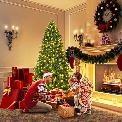 Costway 7Ft/7.5Ft/8Ft Pre-Lit PVC Christmas Tree Hinged 300/400/430 Lights