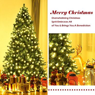 Costway 7Ft/7.5Ft/8Ft Pre-Lit PVC Christmas Tree Hinged 300/400/430 Lights