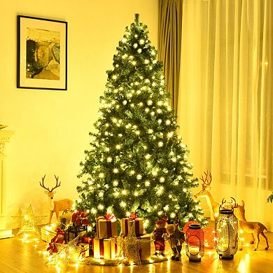 Costway 7Ft/7.5Ft/8Ft Pre-Lit PVC Christmas Tree Hinged 300/400/430 Lights