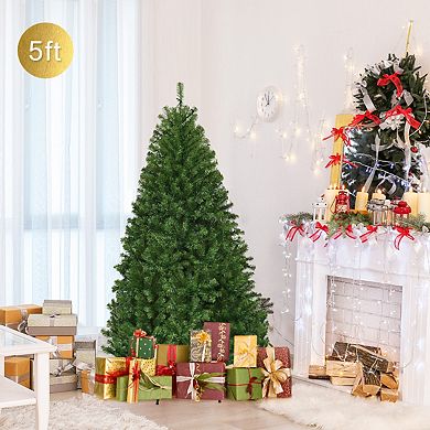 Costway 5Ft Pre-Lit Artificial Christmas Tree Hinged 150 LED Lights
