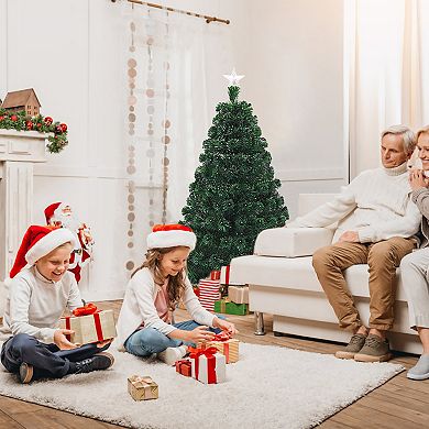 Costway 5'/6'/7'Pre-Lit Fiber Optic Christmas Tree Multicolor Lights