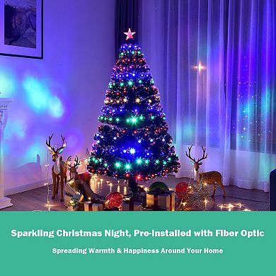 Costway 5'/6'/7'Pre-Lit Fiber Optic Christmas Tree Multicolor Lights