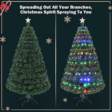 Costway 5'/6'/7'Pre-Lit Fiber Optic Christmas Tree Multicolor Lights