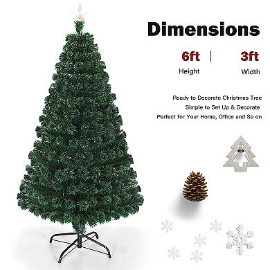 Costway 5'/6'/7'Pre-Lit Fiber Optic Christmas Tree Multicolor Lights